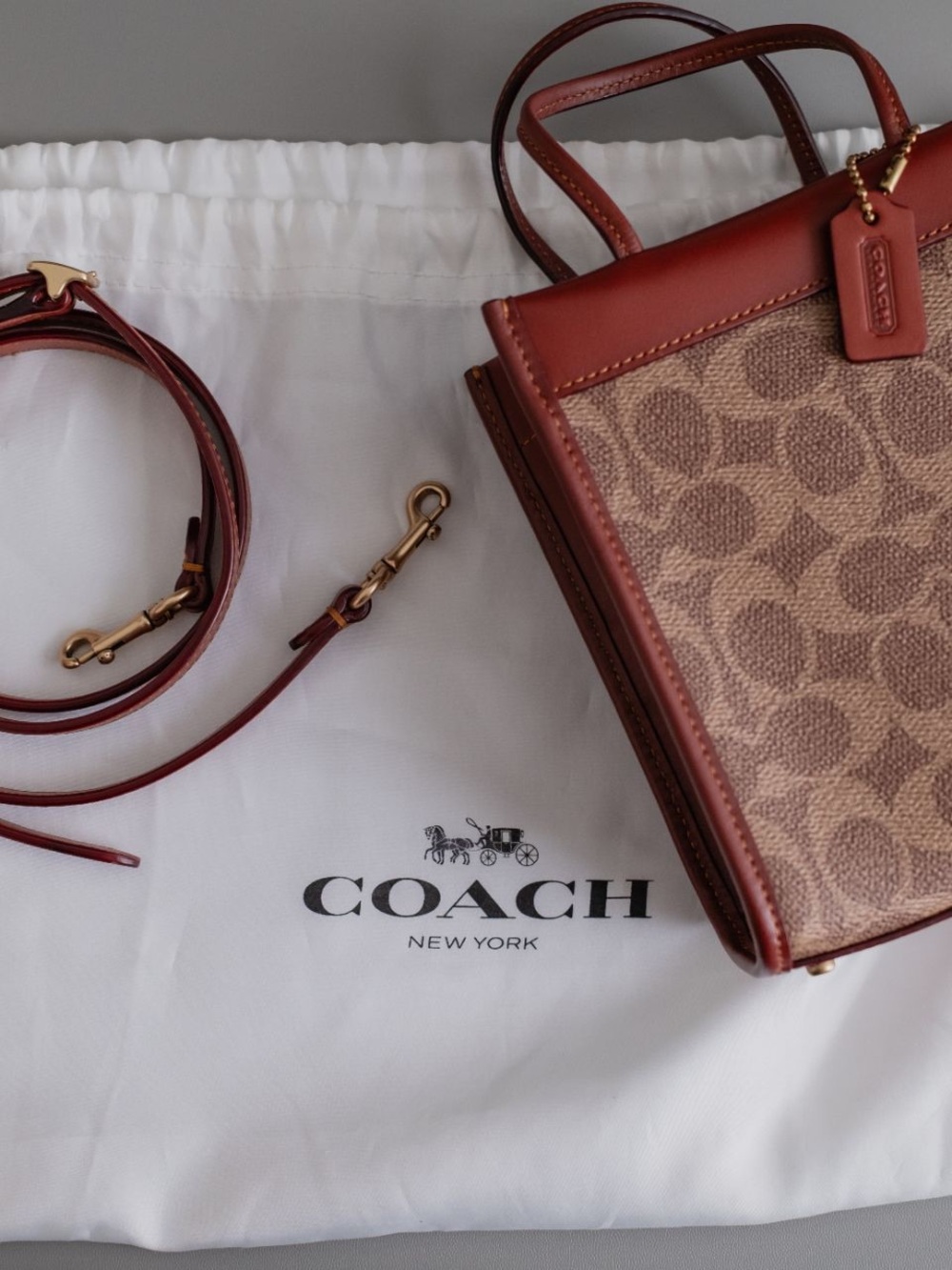Coach Mini Tote in Signature Canvas with Brown Leather Trim